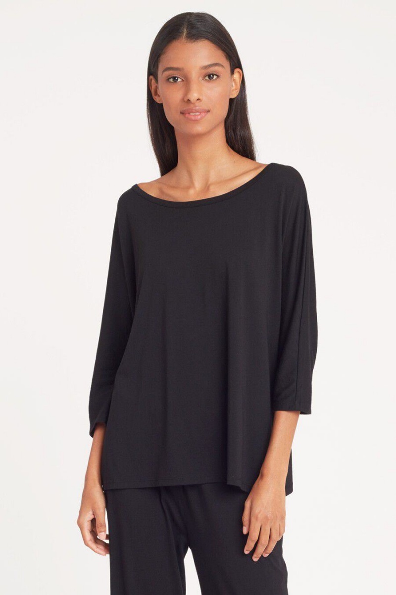 Camiseta Cuyana Organic Pima Drape-Back Mujer Negras | NOG4641OJ