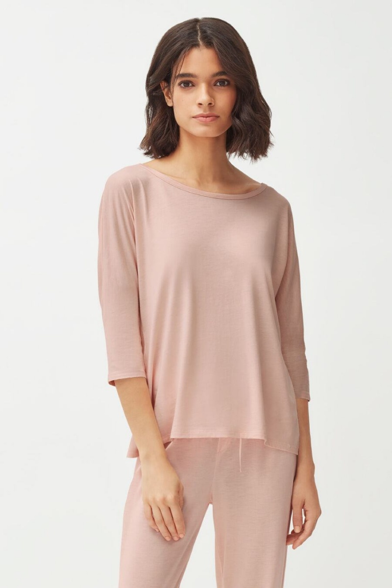 Camiseta Cuyana Organic Pima Drape-Back Mujer Rosas | RFQ1533ZR