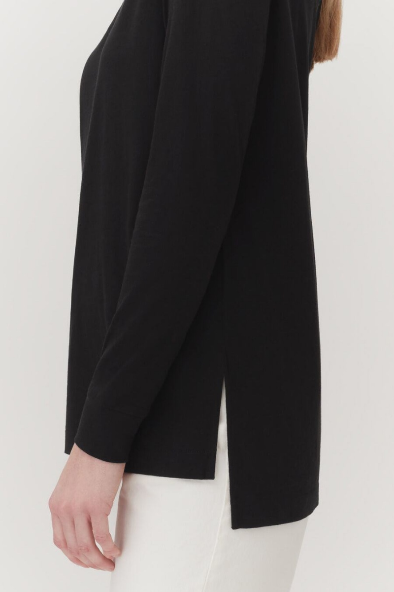 Camiseta Cuyana Pima Boatneck Long Sleeve Tee Mujer Negras | JQX1214PC