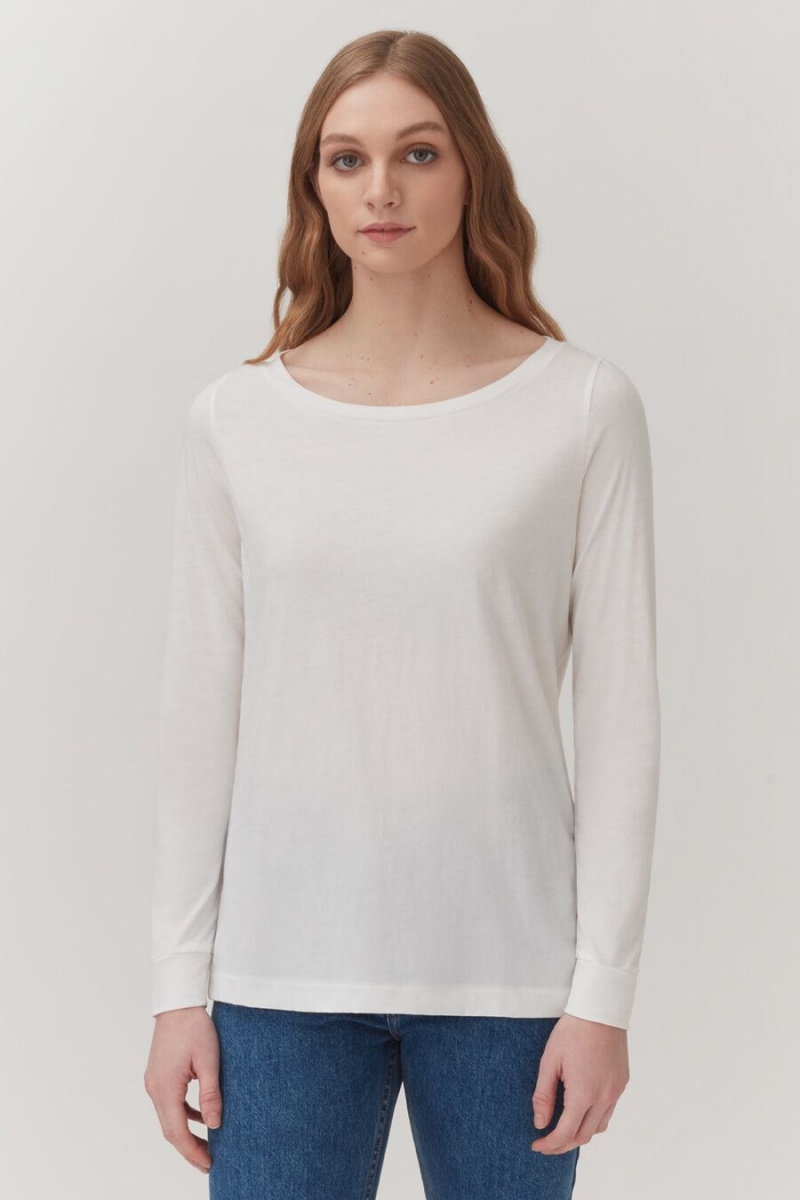 Camiseta Cuyana Pima Boatneck Long Sleeve Tee Mujer Blancas | ULQ117KG