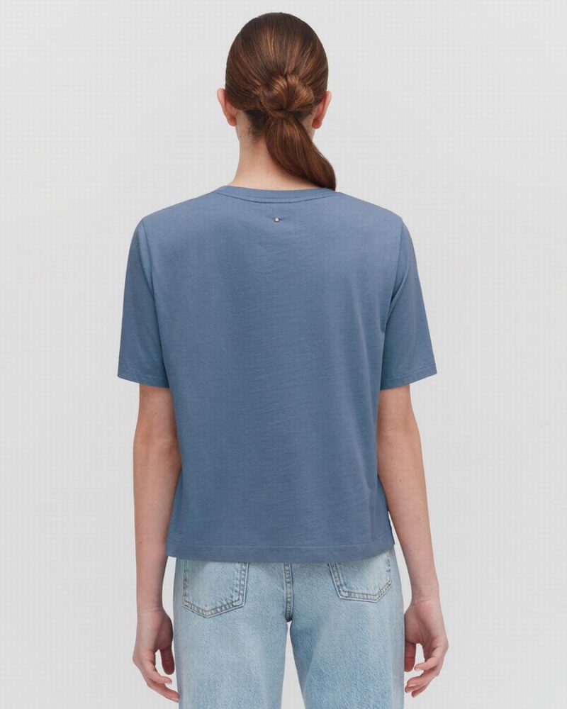 Camiseta Cuyana Pima Cropped Tee Mujer Azules | HQD6549QJ