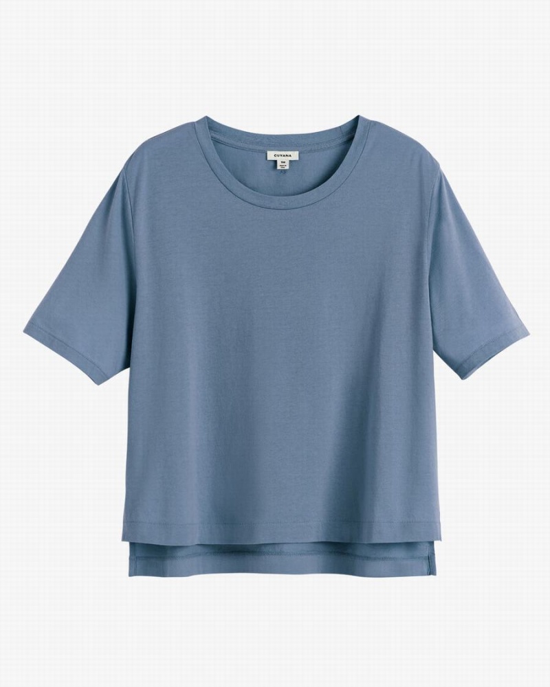 Camiseta Cuyana Pima Cropped Tee Mujer Azules | HQD6549QJ