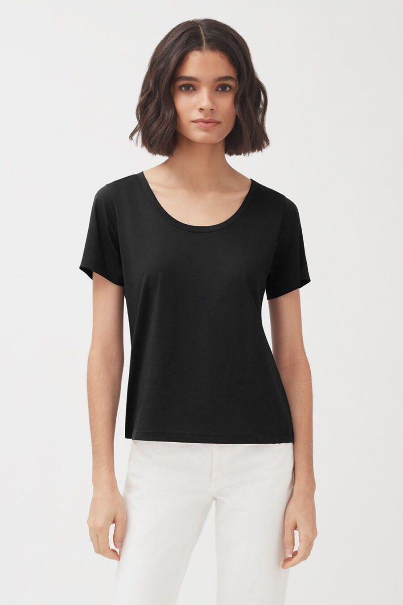 Camiseta Cuyana Pima Scoop Neck Tee Mujer Negras | QFL684ZY