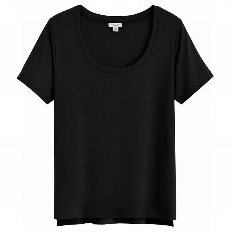 Camiseta Cuyana Pima Scoop Neck Tee Mujer Negras | QFL684ZY