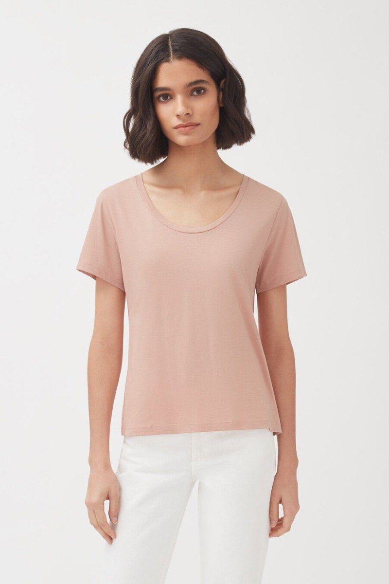 Camiseta Cuyana Pima Scoop Neck Tee Mujer Rosas | IZK3942RO