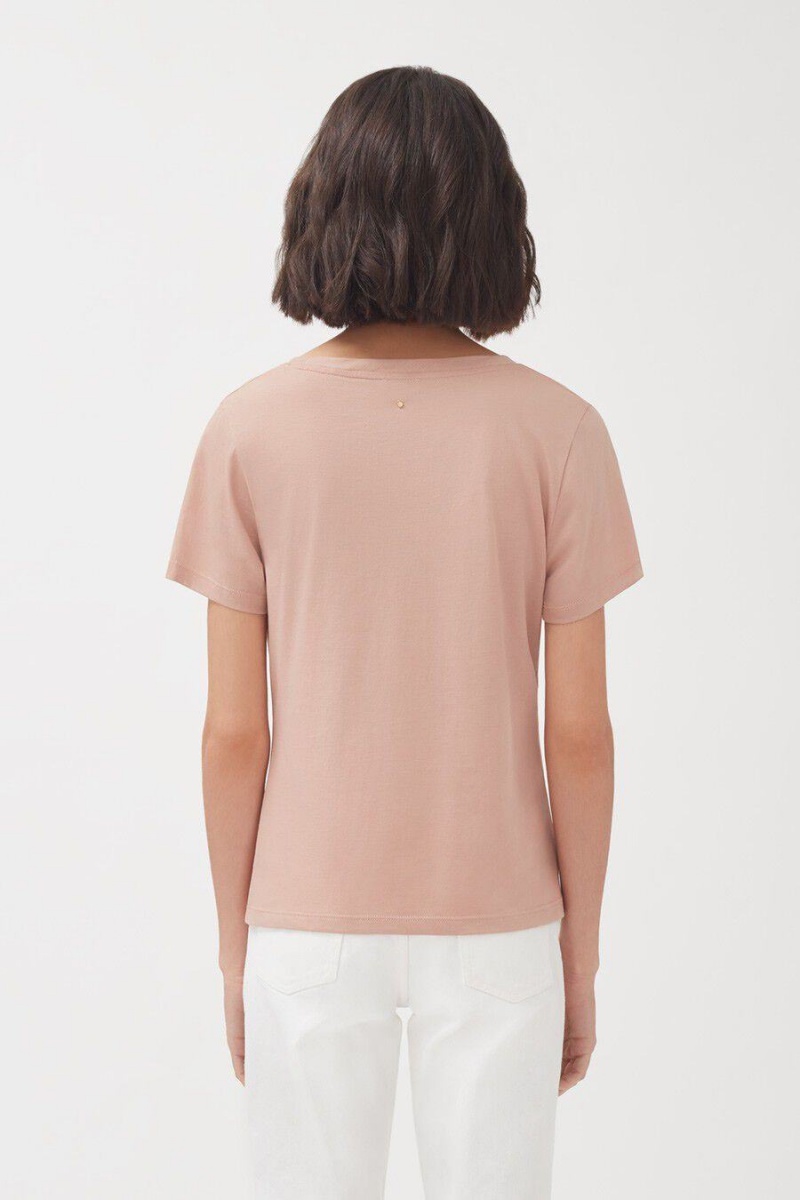 Camiseta Cuyana Pima Scoop Neck Tee Mujer Rosas | IZK3942RO