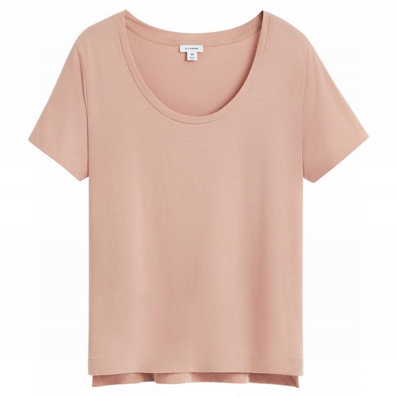 Camiseta Cuyana Pima Scoop Neck Tee Mujer Rosas | IZK3942RO