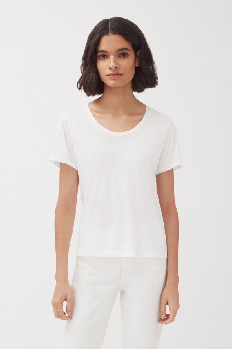 Camiseta Cuyana Pima Scoop Neck Tee Mujer Blancas | RVE8782ZG