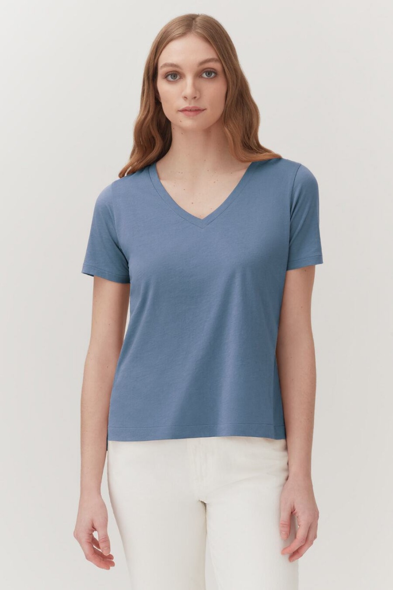 Camiseta Cuyana Pima V-Neck Tee Mujer Azules | ZUJ2736SM