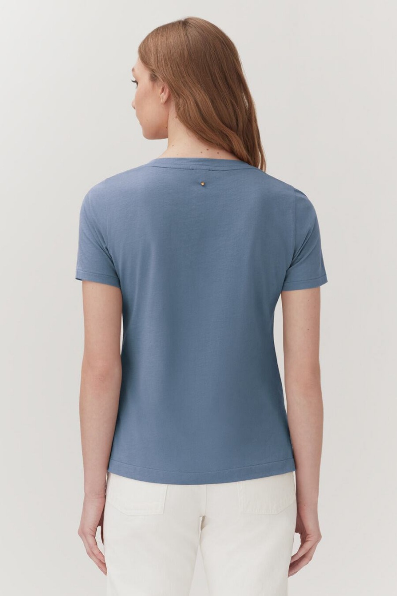 Camiseta Cuyana Pima V-Neck Tee Mujer Azules | ZUJ2736SM