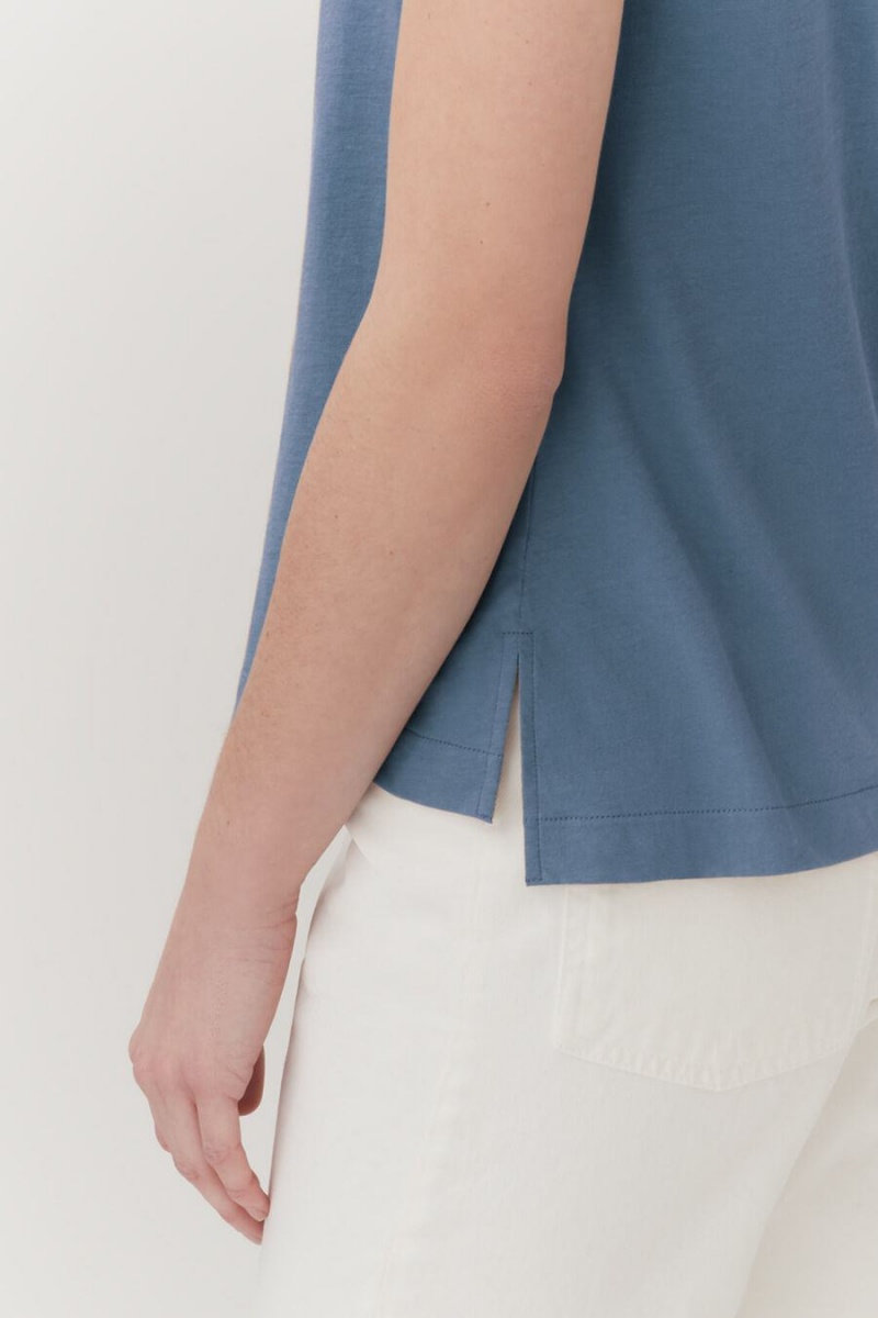 Camiseta Cuyana Pima V-Neck Tee Mujer Azules | ZUJ2736SM