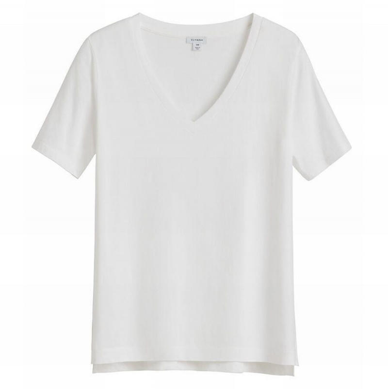Camiseta Cuyana Pima V-Neck Tee Mujer Blancas | YAB4282JW