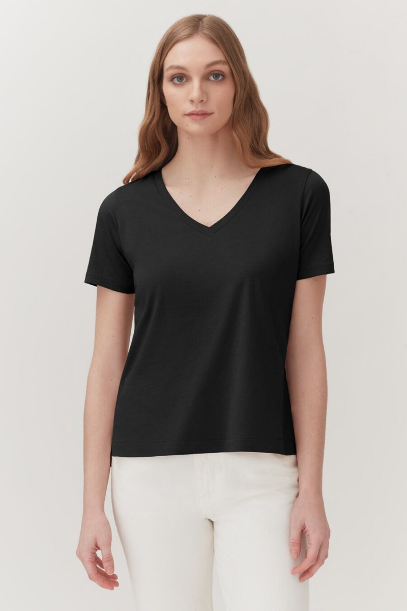 Camiseta Cuyana Pima V-Neck Tee Mujer Negras | JFT856QT