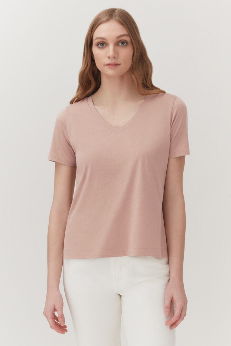 Camiseta Cuyana Pima V-Neck Tee Mujer Rosas | RXI6378ZA