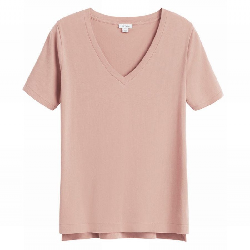 Camiseta Cuyana Pima V-Neck Tee Mujer Rosas | RXI6378ZA
