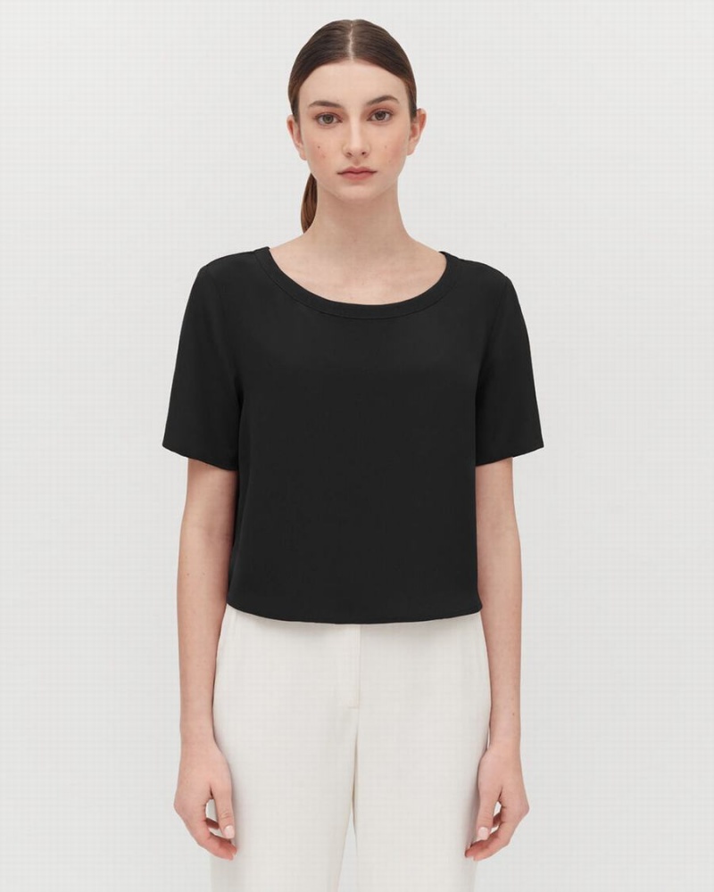 Camiseta Cuyana Silk Cropped Crewneck Tee Mujer Negras | FMM4974OJ