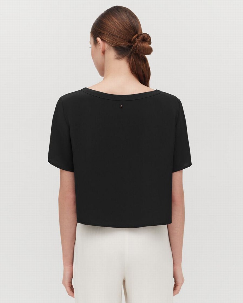 Camiseta Cuyana Silk Cropped Crewneck Tee Mujer Negras | FMM4974OJ