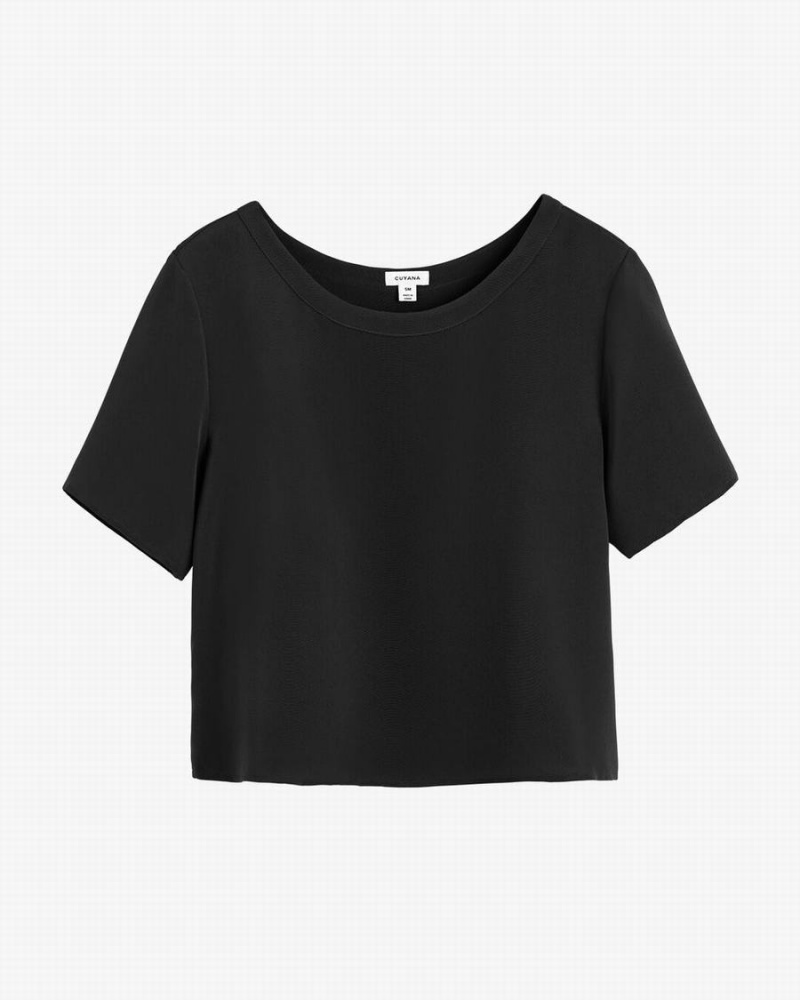 Camiseta Cuyana Silk Cropped Crewneck Tee Mujer Negras | FMM4974OJ