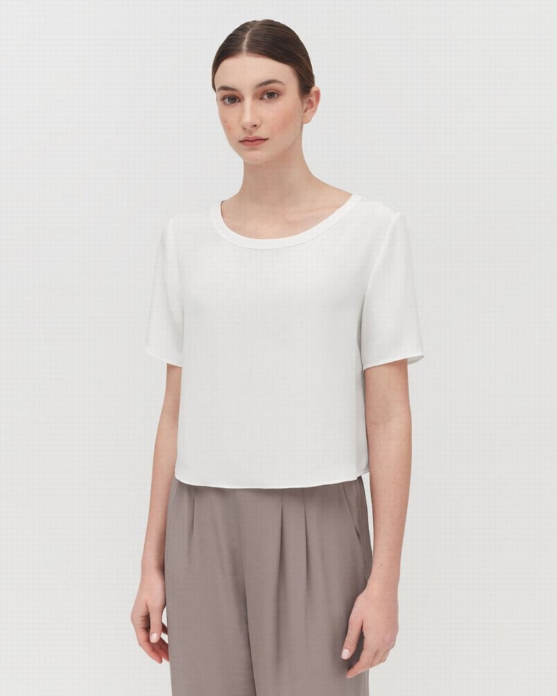 Camiseta Cuyana Silk Cropped Crewneck Tee Mujer Blancas | XCO6063JQ