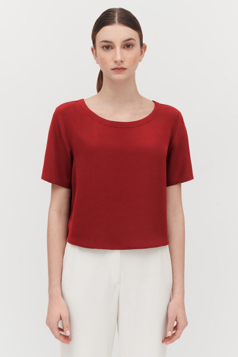 Camiseta Cuyana Silk Cropped Crewneck Tee Mujer Rojas | FMF8445MF