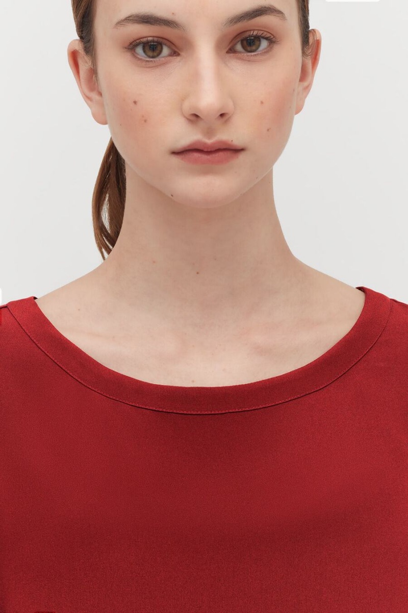 Camiseta Cuyana Silk Cropped Crewneck Tee Mujer Rojas | FMF8445MF