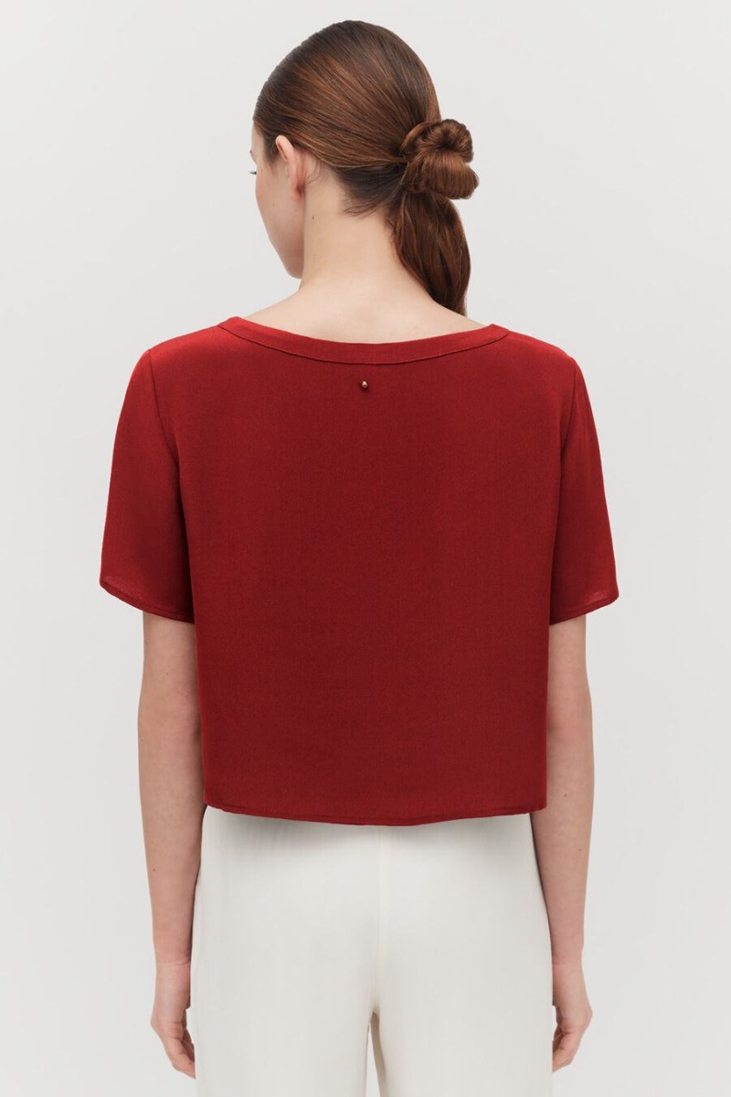 Camiseta Cuyana Silk Cropped Crewneck Tee Mujer Rojas | FMF8445MF