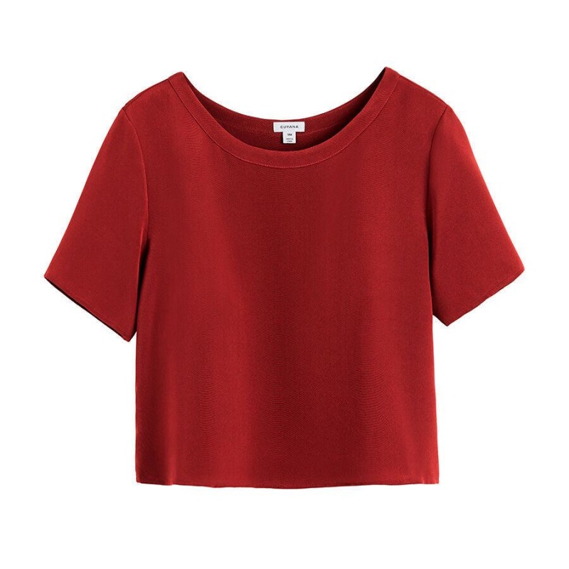 Camiseta Cuyana Silk Cropped Crewneck Tee Mujer Rojas | FMF8445MF