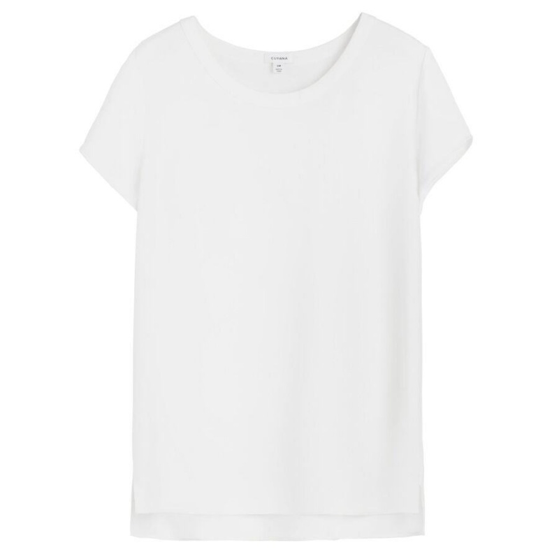 Camiseta Cuyana Silk High-Low Tee Mujer Blancas | JQR1425SS