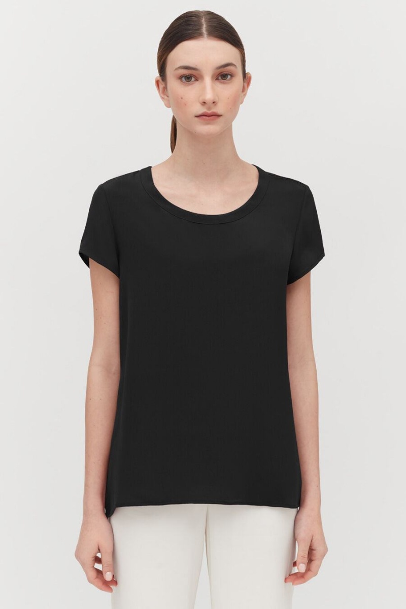 Camiseta Cuyana Silk High-Low Tee Mujer Negras | VSB8956FM