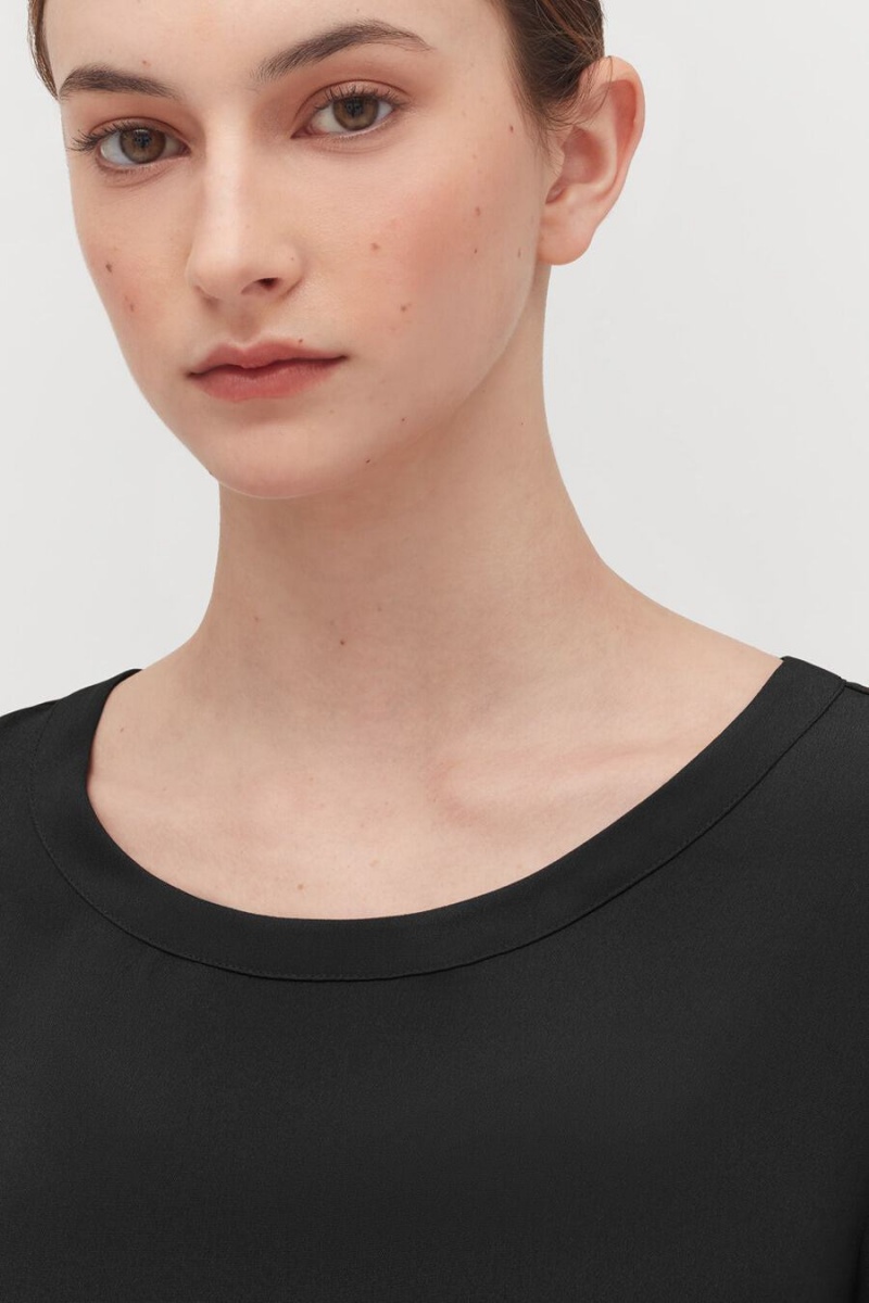Camiseta Cuyana Silk High-Low Tee Mujer Negras | VSB8956FM