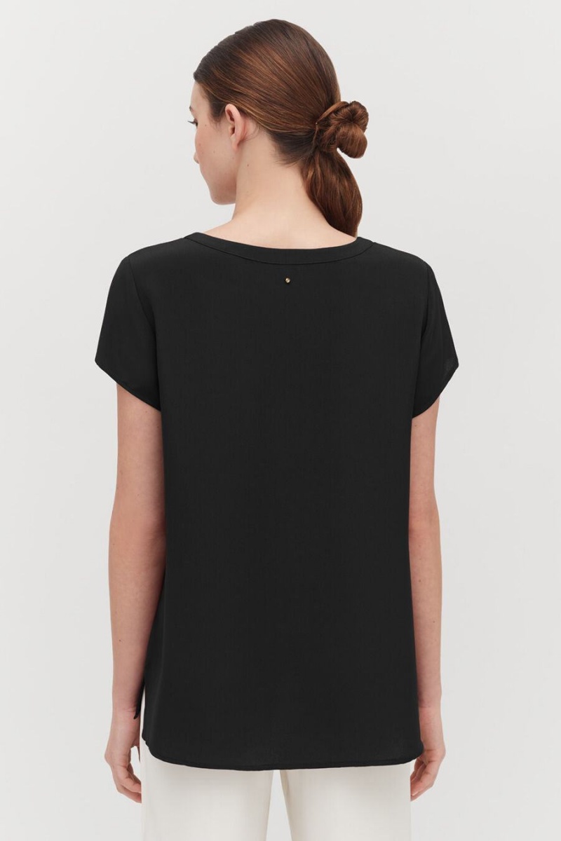 Camiseta Cuyana Silk High-Low Tee Mujer Negras | VSB8956FM