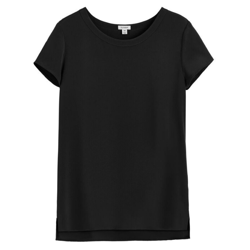 Camiseta Cuyana Silk High-Low Tee Mujer Negras | VSB8956FM