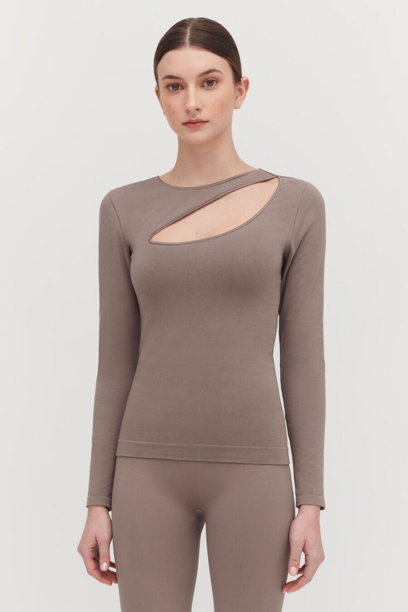 Camiseta Cuyana Stretch Long Sleeve Tee Mujer Marrones Claro | BVN462NM