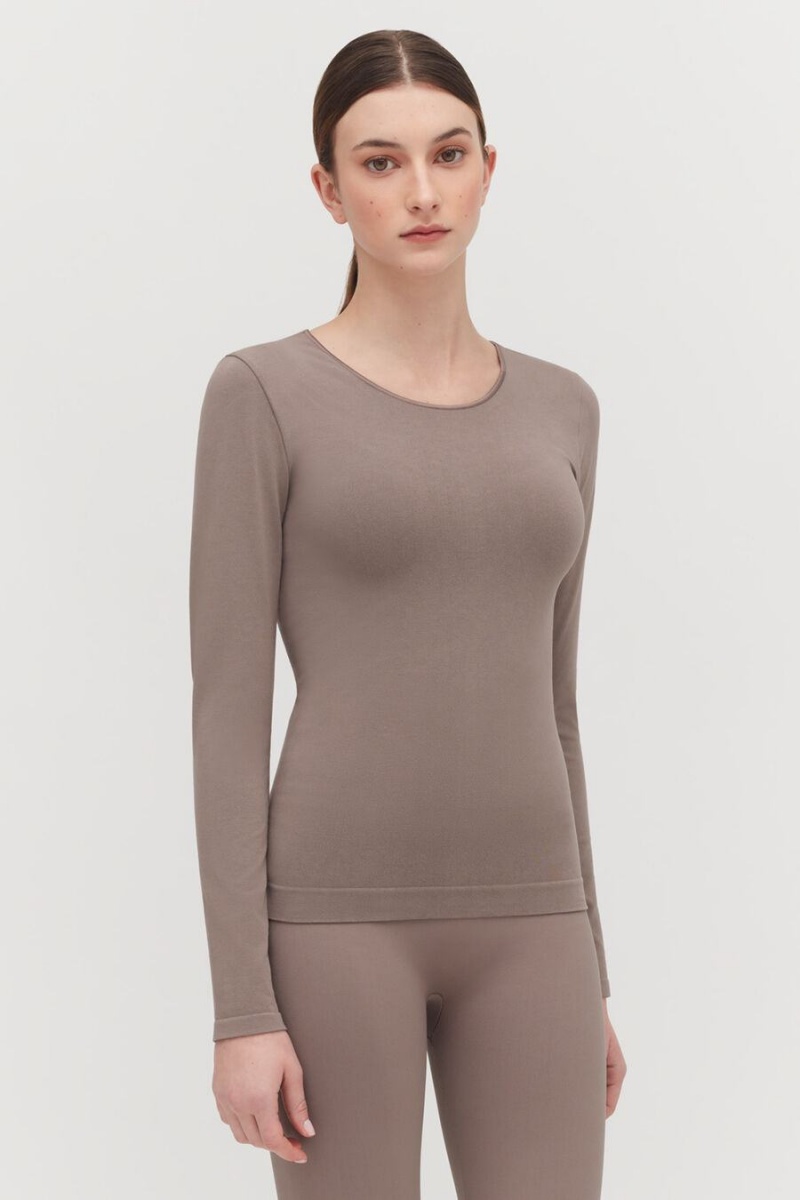 Camiseta Cuyana Stretch Long Sleeve Tee Mujer Marrones Claro | BVN462NM