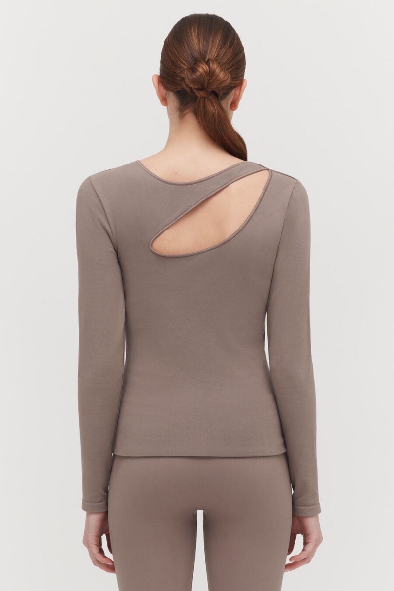 Camiseta Cuyana Stretch Long Sleeve Tee Mujer Marrones Claro | BVN462NM