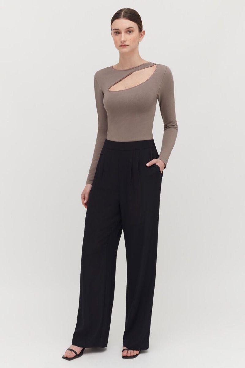 Camiseta Cuyana Stretch Long Sleeve Tee Mujer Marrones Claro | BVN462NM