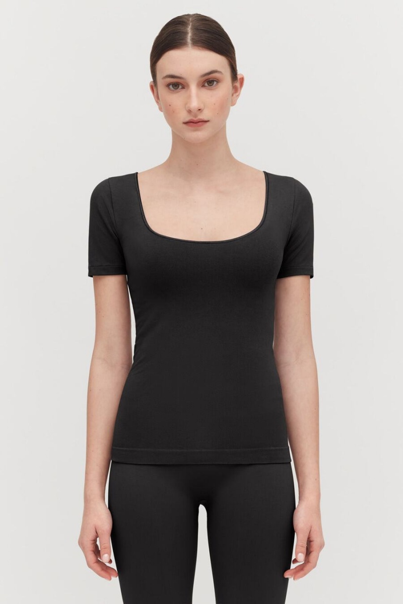 Camiseta Cuyana Stretch Scoop Neck Tee Mujer Negras | MYQ626DX
