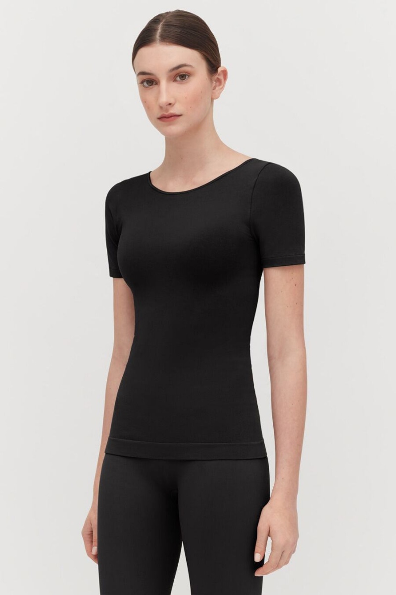 Camiseta Cuyana Stretch Scoop Neck Tee Mujer Negras | MYQ626DX