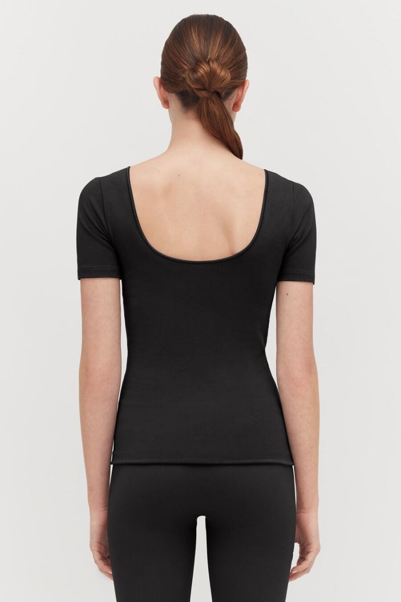 Camiseta Cuyana Stretch Scoop Neck Tee Mujer Negras | MYQ626DX