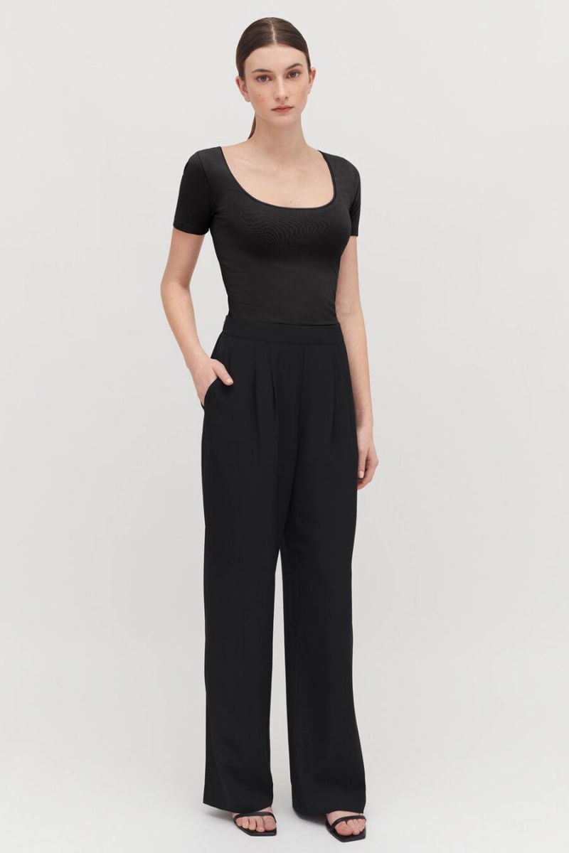 Camiseta Cuyana Stretch Scoop Neck Tee Mujer Negras | MYQ626DX