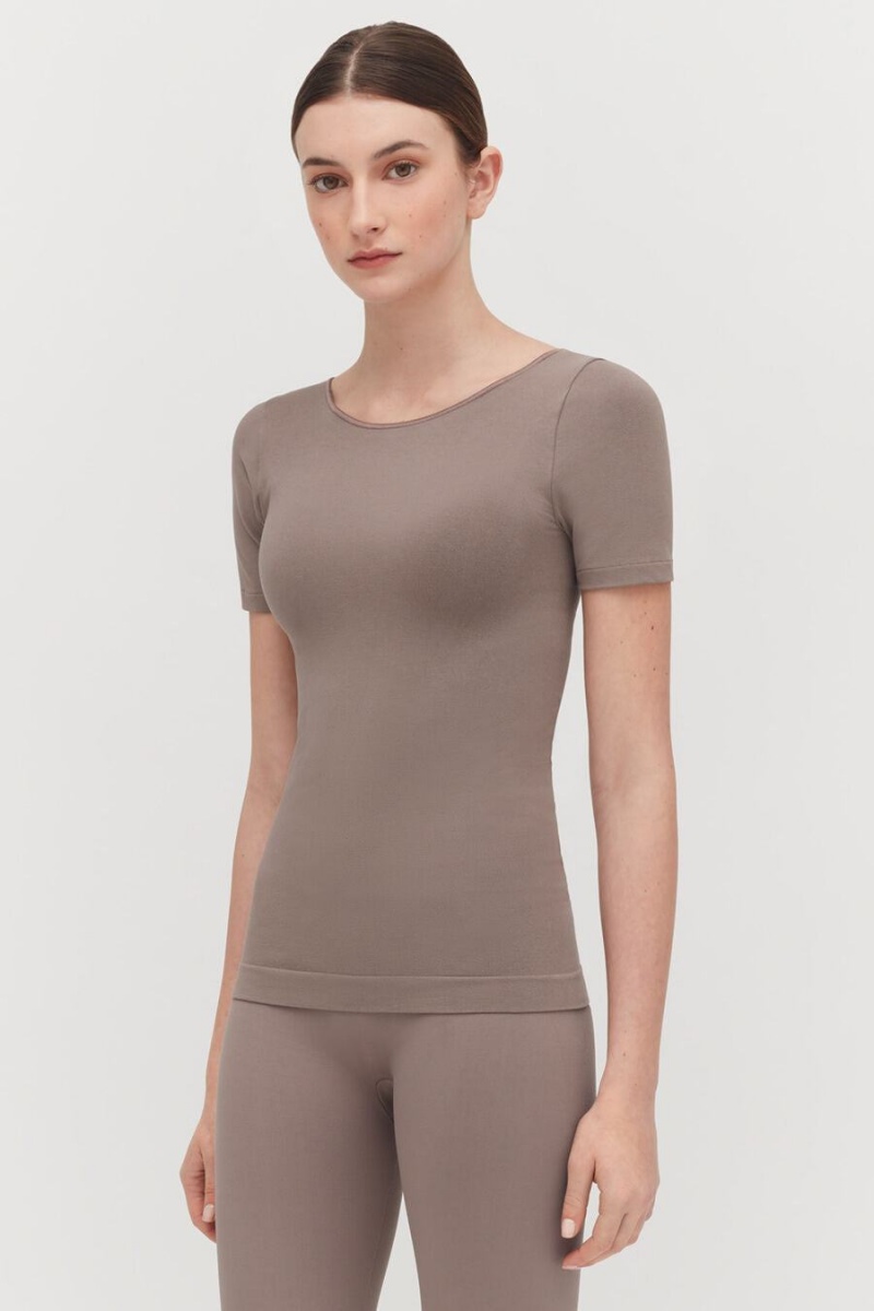 Camiseta Cuyana Stretch Scoop Neck Tee Mujer Marrones Claro | EKQ6318UO