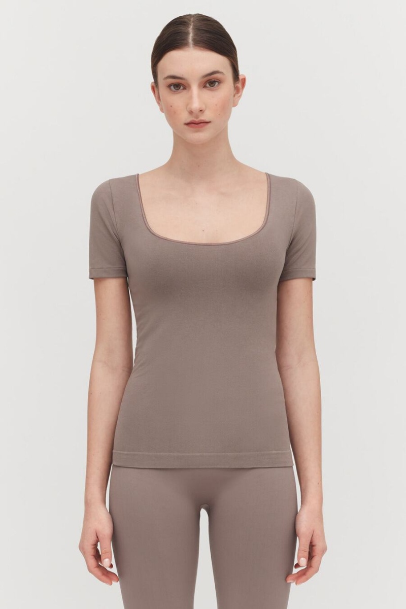 Camiseta Cuyana Stretch Scoop Neck Tee Mujer Marrones Claro | EKQ6318UO
