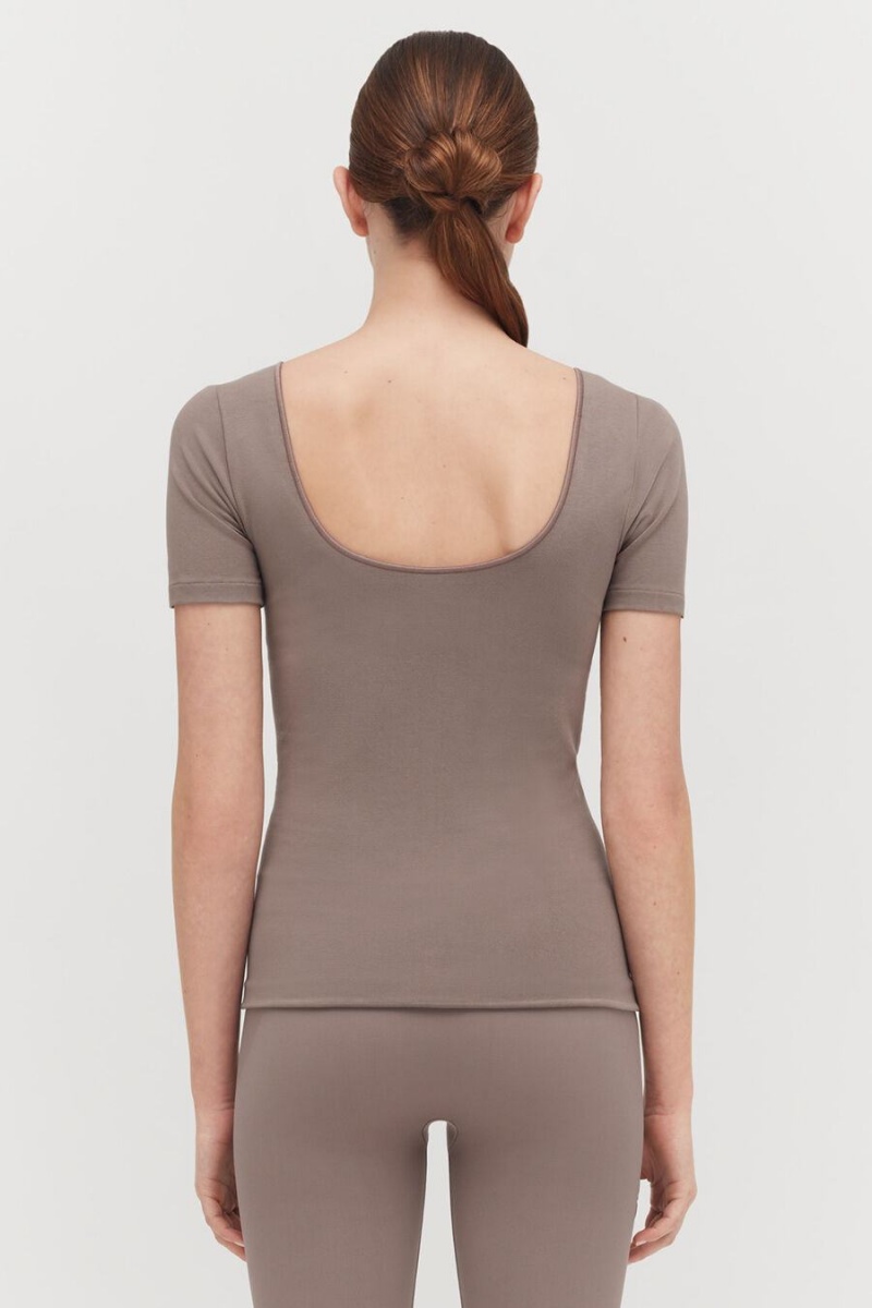 Camiseta Cuyana Stretch Scoop Neck Tee Mujer Marrones Claro | EKQ6318UO