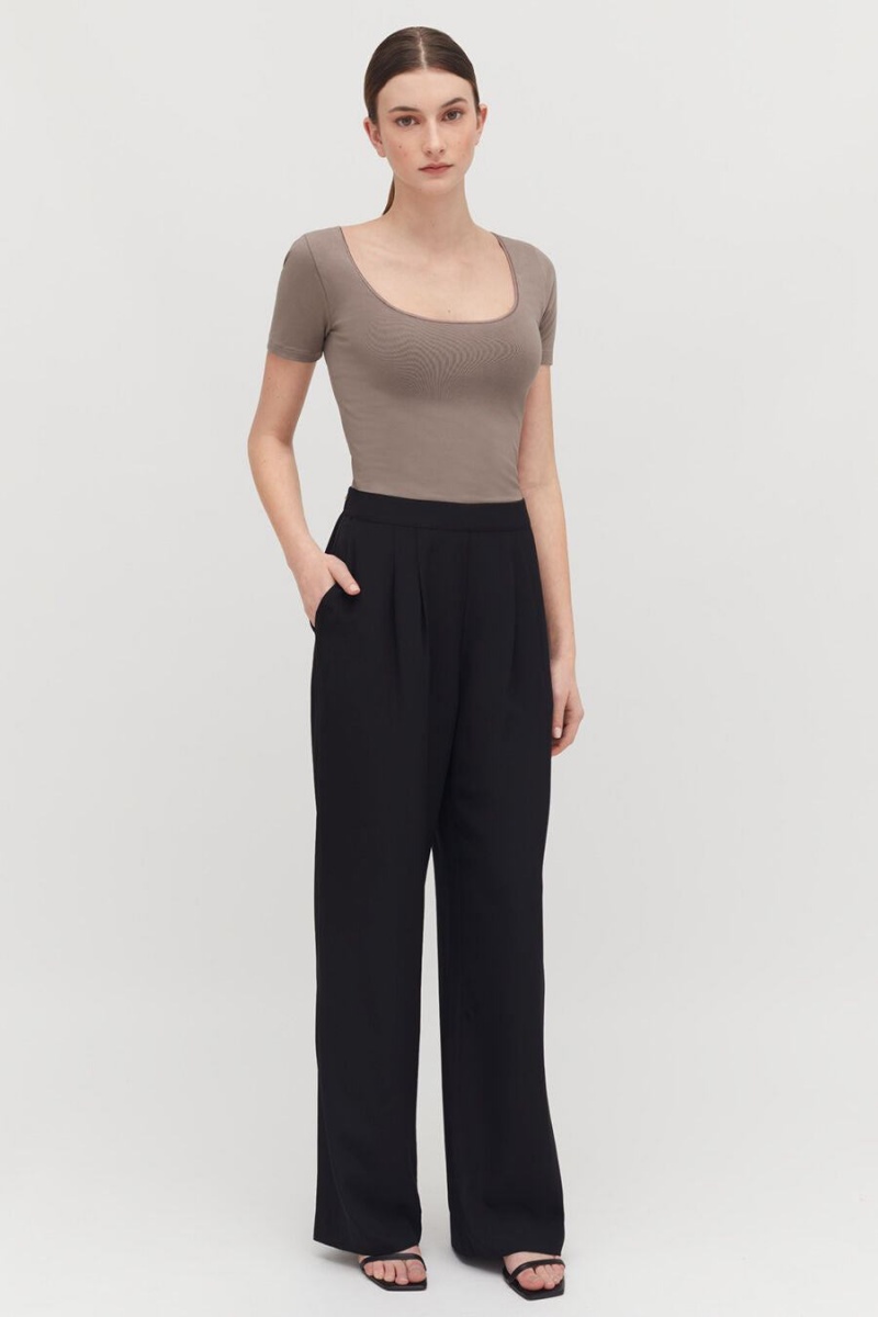 Camiseta Cuyana Stretch Scoop Neck Tee Mujer Marrones Claro | EKQ6318UO
