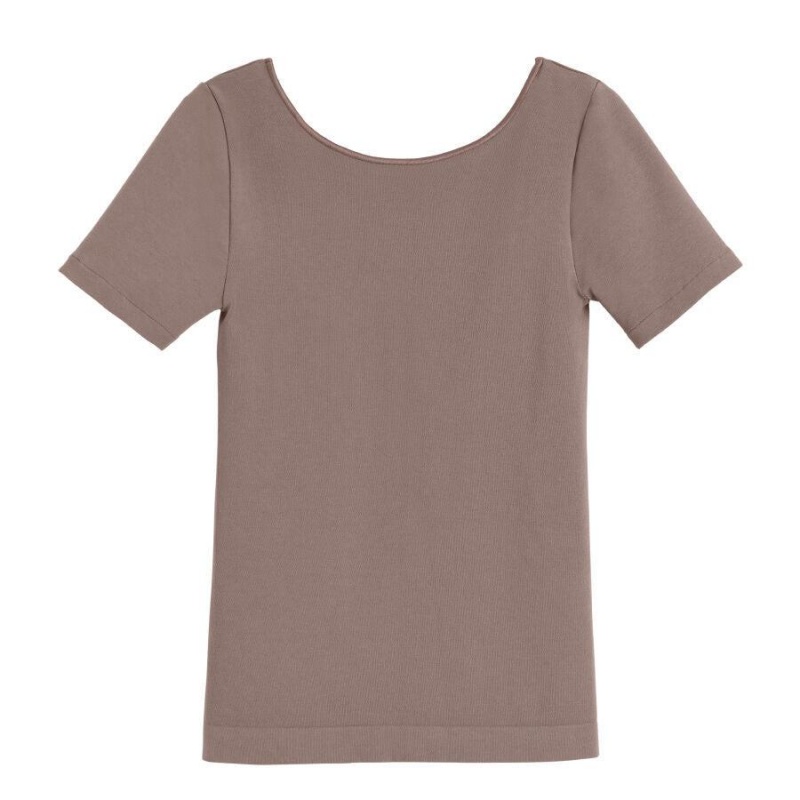 Camiseta Cuyana Stretch Scoop Neck Tee Mujer Marrones Claro | EKQ6318UO