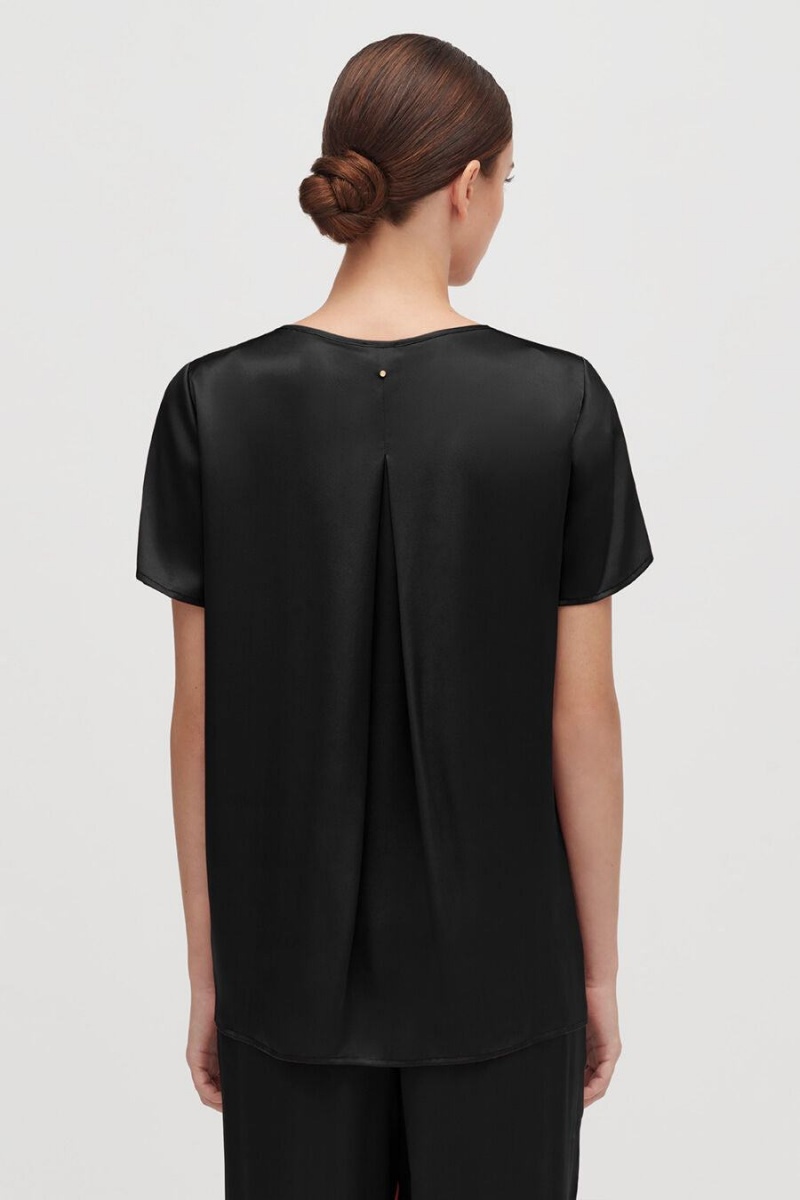 Camiseta Cuyana Washable Charmeuse High-Low Top Mujer Negras | EVU8842ND