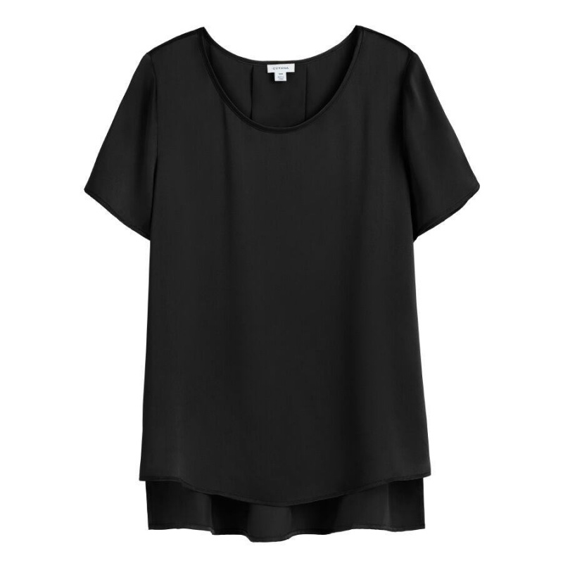 Camiseta Cuyana Washable Charmeuse High-Low Top Mujer Negras | EVU8842ND