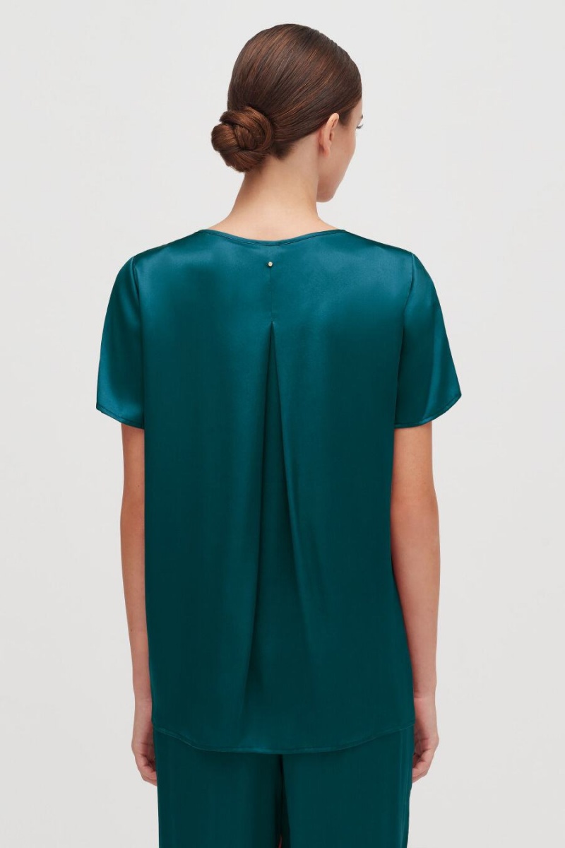 Camiseta Cuyana Washable Charmeuse High-Low Top Mujer Azules | LSK5058EF