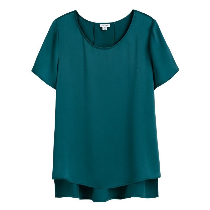 Camiseta Cuyana Washable Charmeuse High-Low Top Mujer Azules | LSK5058EF