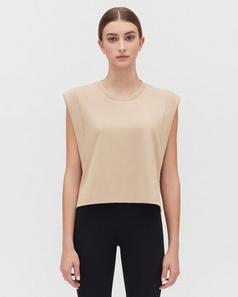 Camiseta Tirantes Cuyana Cropped Mujer Creme Blancas | QFJ8247AI